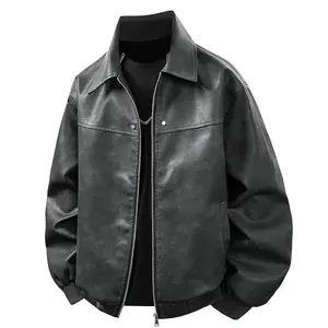 New minimalist casual loose men's leather jacket with a lapel zipper design and pilot style, suitable for spring and autumn casual wearRAIMENTRY