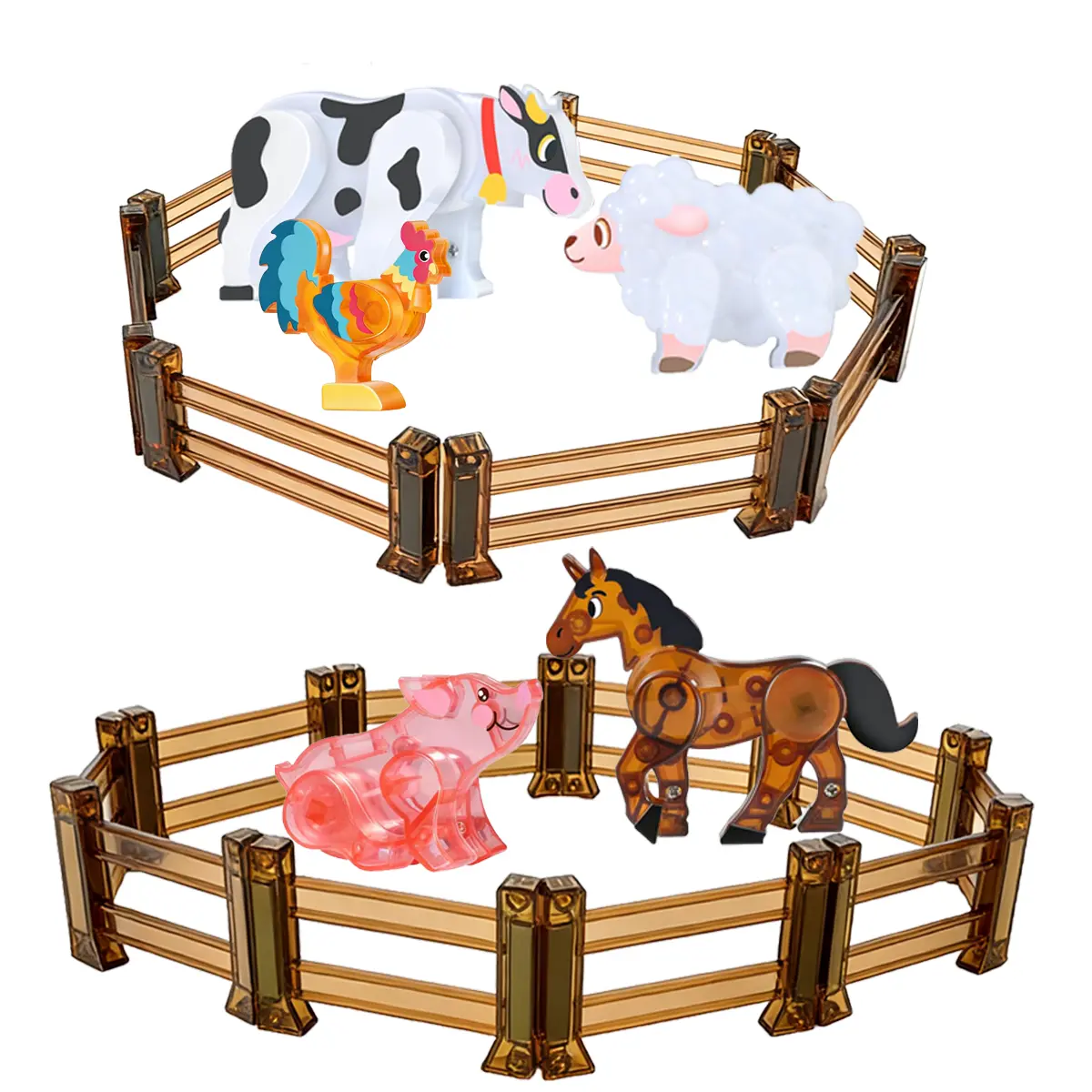 5-in-1 farm animal magnetic tile toy + 18-piece fence magnetic tile toy set combination, with movable animal joints, compatible with mainstream magnetic tile toys, educational and fun STEM toy gift, suitable for boys and girls aged 3-8 Stem Kit