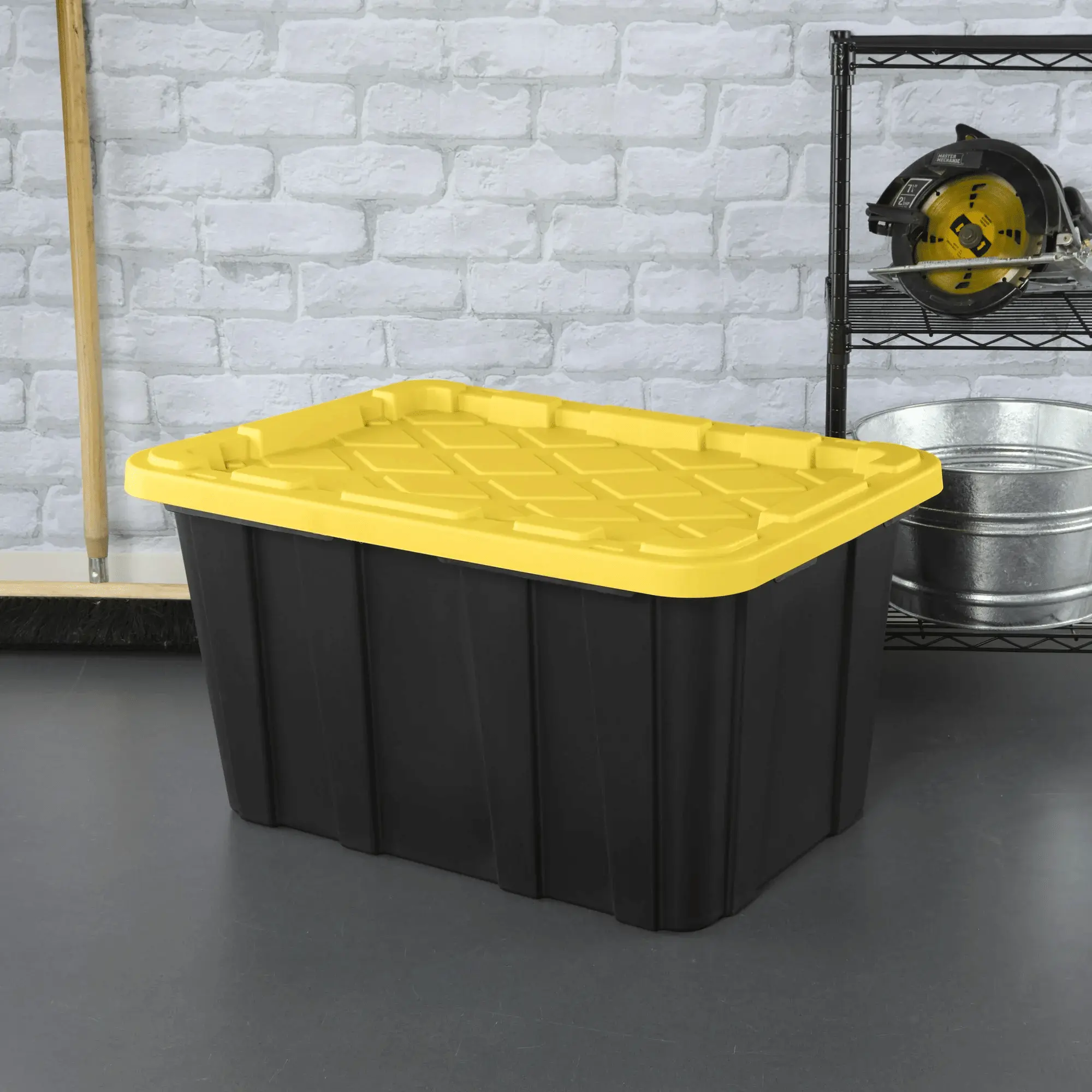 Durable Plastic Storage Tote with Snap-On Lid, 27 Gallon 6 Pack