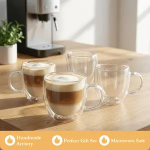 4-Pack 2.7 Oz  Espresso glass With Handle ,Clear Espresso Shot Cups/ Coffee Tea Mugs/cappuccino mug/latte mug gift lady, crystal mug,Tazas de Cafe/hand mug /Expreso,Microwave Dishwasher Safe,Suit for Espresso Machine, Drinkware Tumblers Bottles Set