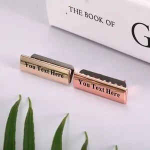 2 Pieces Custom Name Metal Labels with Shim Rectangle Alloy Tags Hand Made Printed Signs Label for DIY Crafts Sewing Items Purses Bags Shoes