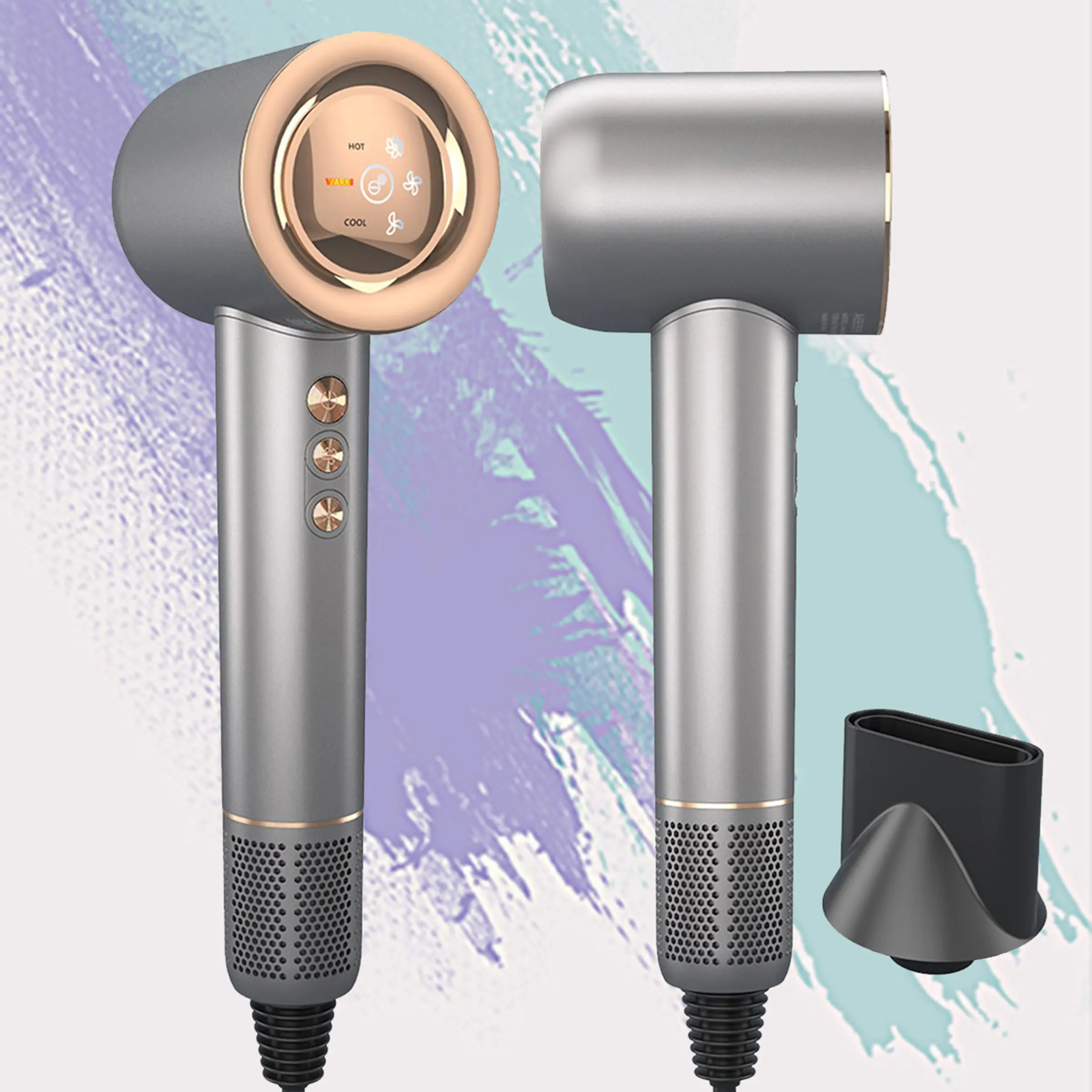 JINRI High Speed Ionic Low Noise Blow Dryer with Brushless Motor for Fast Drying, Thermo-Control Quiet Compact Hair Blow Dryer with Magnetic Nozzle for Home Travel Salon, 360g, Silver
