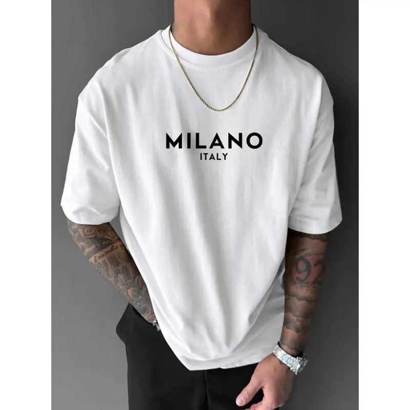 Men's Letter Print Round Neck Tee, Regular Fit Casual Comfy Soft Streetwear Drop Shoulder Short Sleeve T-shirt for Daily Wear, Graphic Tees, Men's Summer Clothes, Fashion Men's Clothing, Menswear