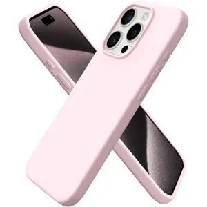 iPhone 15 Pro Case 6.1", Liquid Silicone 3 Layers Full Covered Soft Gel Rubber Cover, Shockproof Protective Slim Phone Case with Anti-Scratch Microfiber Lining-Chalk Pink