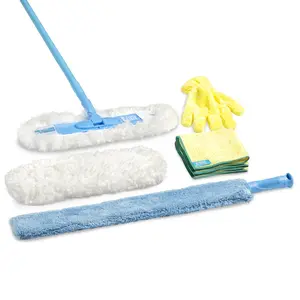 E-Cloth Dusting Bundle, Wooden Wand Duster Cleaning Supplies, Home Cleaning Products for Glass Surfaces