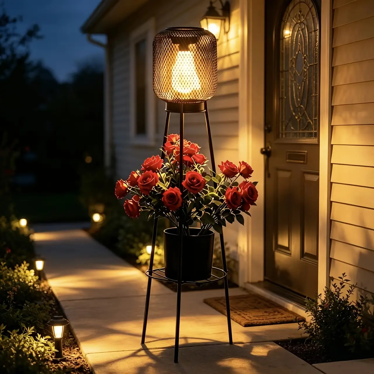 Solar Garden Planter Light - Tripod Flower Pot Stand with Lantern for Outdoor Patio Decoration