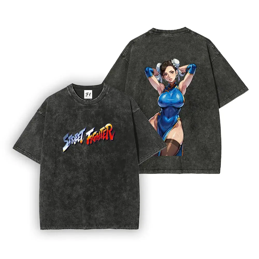 Vintage Washed Chun-Li Street Fighter Graphic T-Shirt | Retro Arcade Gaming Cotton Short Sleeve Tee | Unisex Y2K Streetwear & Gamer Merch