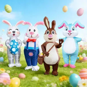 New Easter Bunny Inflatable Polyester Fabric Costume, Stage Performance Egg Rabbit Backpack Doll Suit, Festive Party Attention Grabber, Quick Inflate