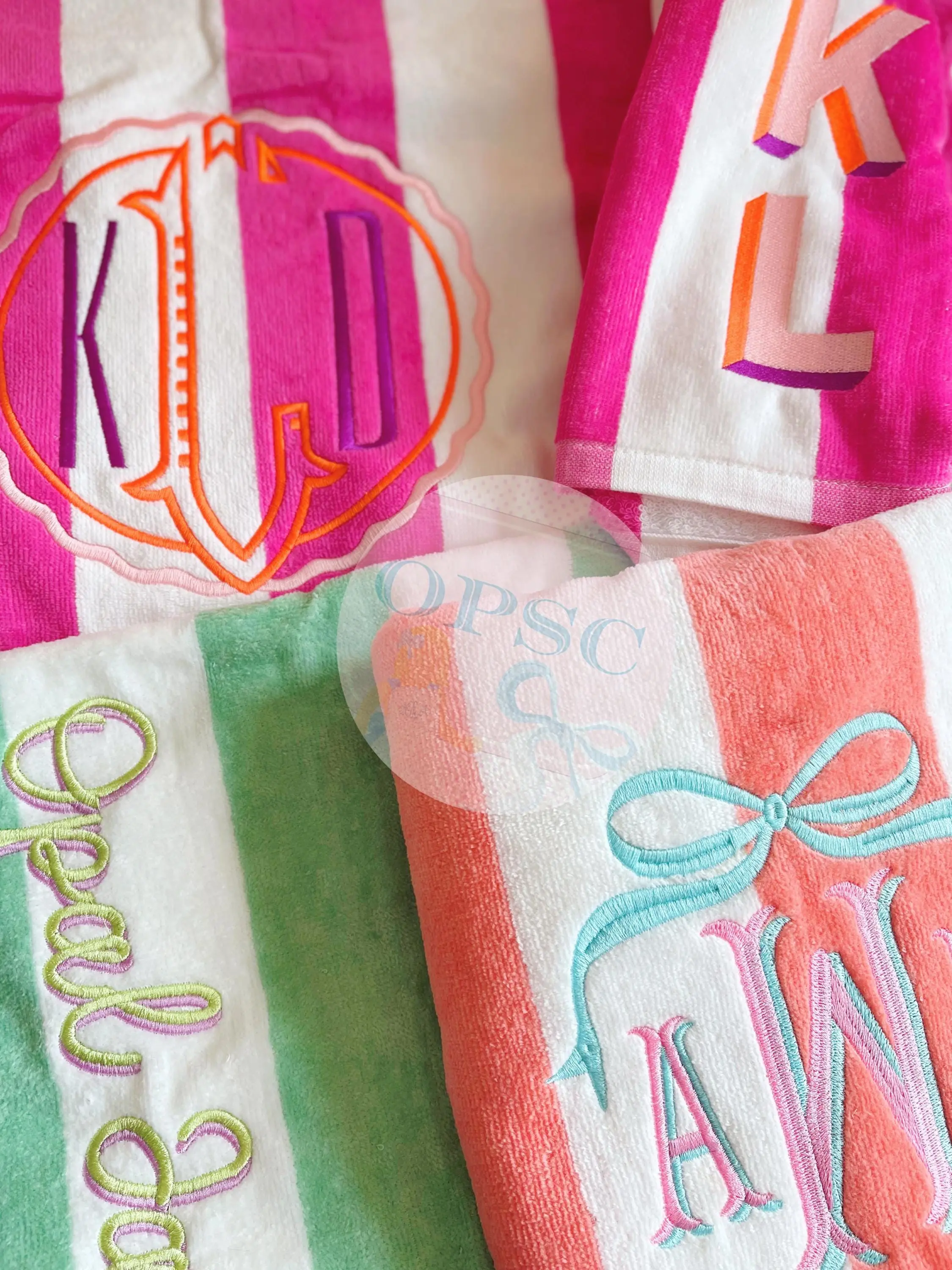Personalized monogram cabana stripe beach towel