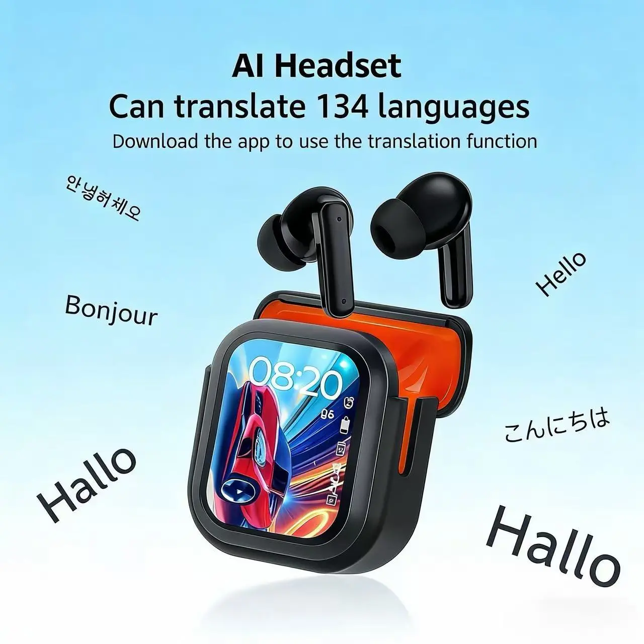 Fashionable Earbuds Wireless Bluetooth 5.3 with 134-Language Translator, Smart LED Display, 40H Long Battery, Noise Canceling Mic, Lightweight Comfort, HD Call & App Control – 2026 Tech Gift for Men