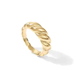 14K Gold Plated Croissant Dome Ring - Twisted Braided Gold Plated Ring - Chunky Signet Ring for Women