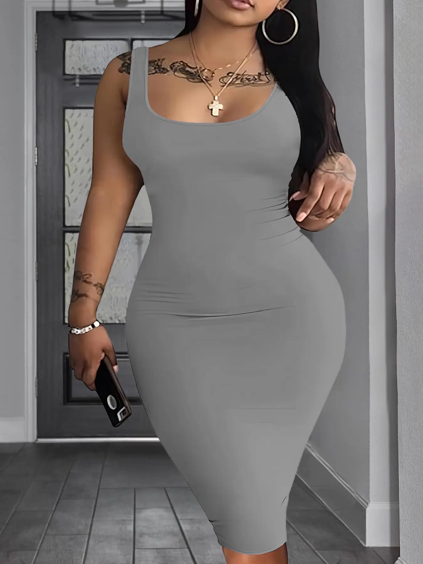 USBoutiqueCHIC Women's Plus Size Fleece Slip Dress - Soft Plush Midi Nightgown for Lounge & Sleepwear