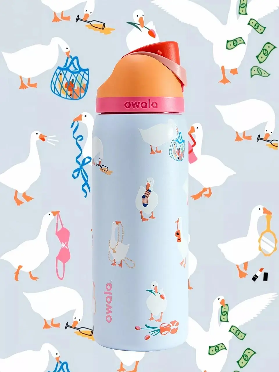 Goose Print Water Bottle Owala 32oz Reusable Hydration Flask with Handle.