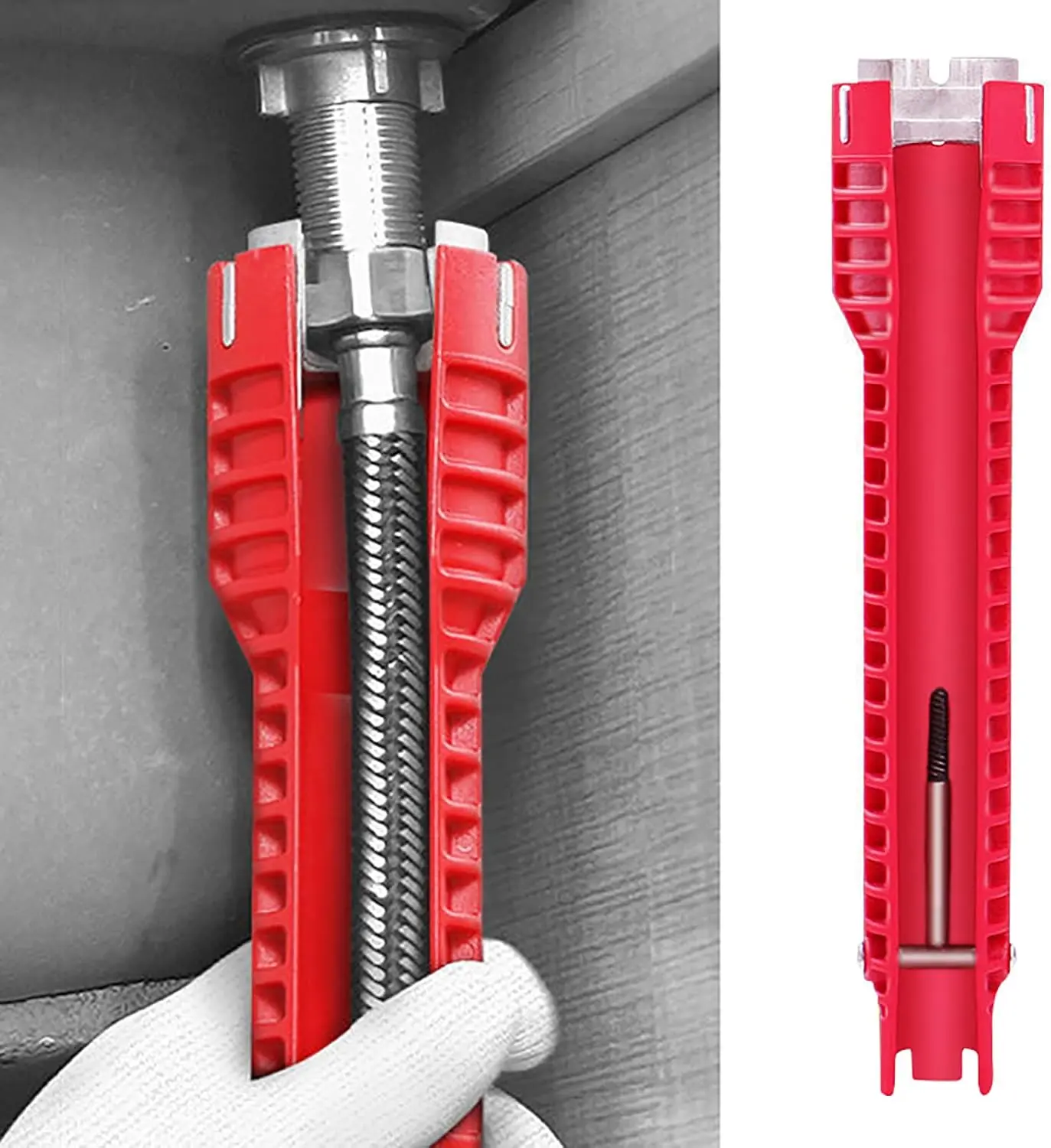 8-in-1 Heavy Duty ABS Under Sink Wrench Faucet Tool - High Quality Hardware for Tight Space Easy Operation, Sink Repair, Plumbing & Faucet Maintenance, Level Set Tasks
