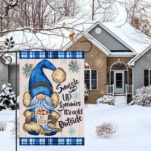Blue Plaid Rudolph Hot Cocoa Christmas Garden Flag, Winter Snowflake Welcome Outdoor Decoration, Vertical Double-Sided Holiday Gift