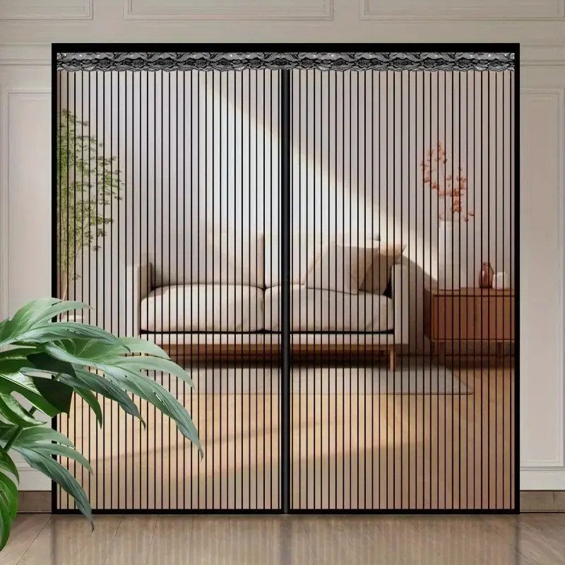 Extra-Large Striped Magnetic Mosquito Screen Door, Double Door Design, Breathable Automatic Closing, Ideal for Bedroom & Home Decor