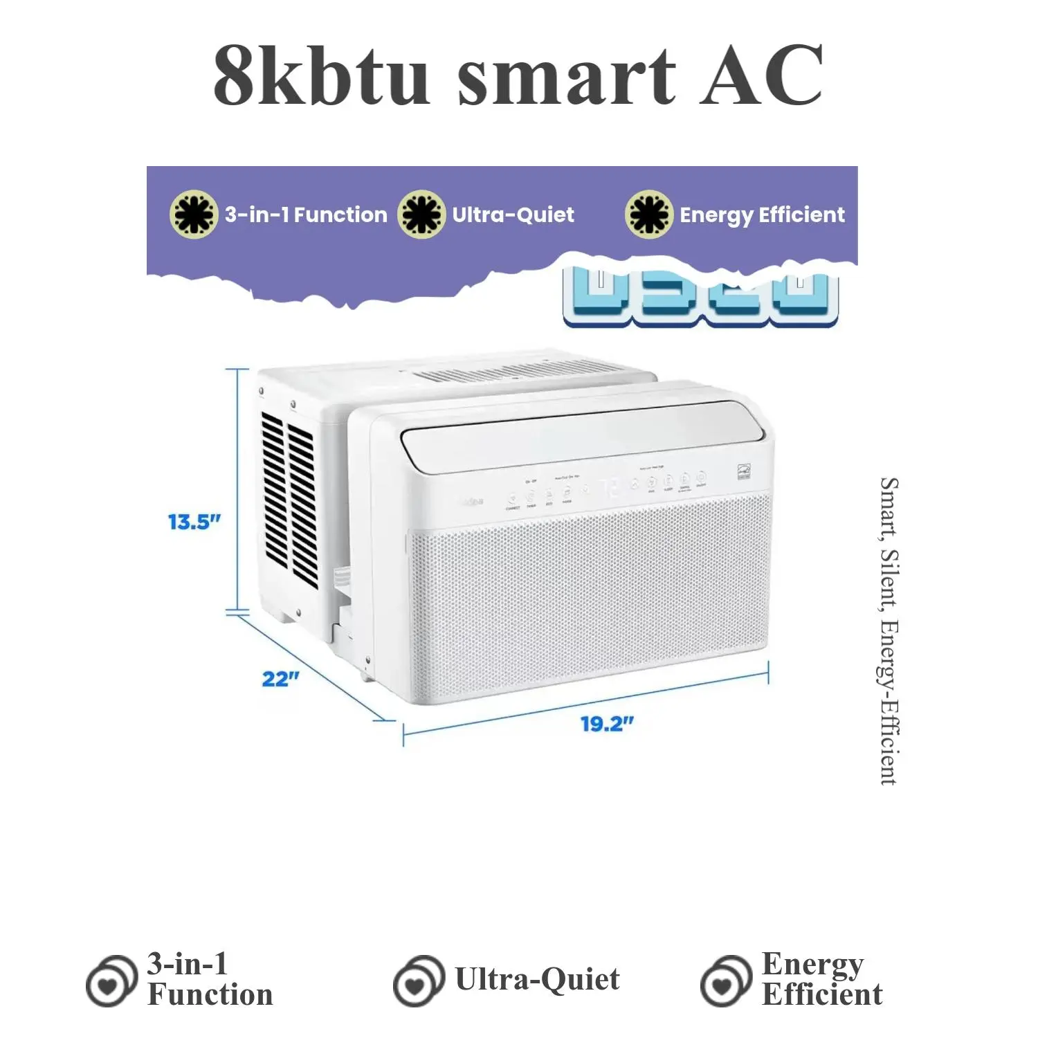 Midea 8,000 BTU U-Shaped Smart Inverter Window Air Conditioner, Quiet WiFi App Control, Cooling Up To 350 Sq Ft For Bedroom Living Room, Gently Used Cleaned & Tested Ready To Ship USA