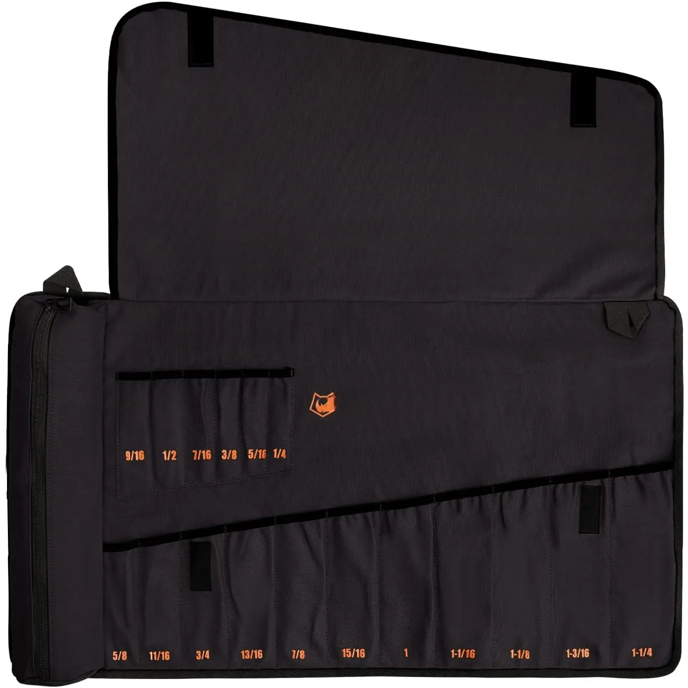Wrench Roll, Wrench Roll Up Pouch, Gifts for Men Father Dad Mechanic, Heavy Duty Canvas Wrench Organizer Bag (Black, 17+1 SAE)