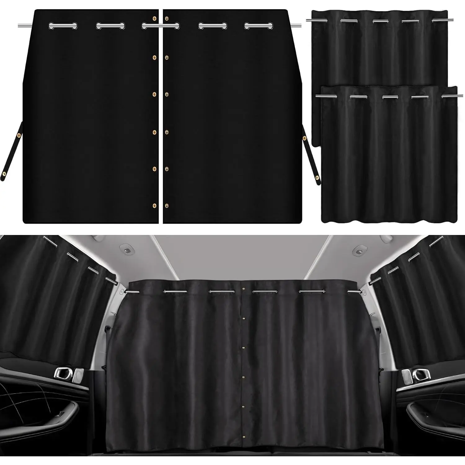Car Window Shades - Set of 3 Privacy Sun Shades with 1 Divider Curtain & 2 Side Window Shades, 99% Light Block for Van, SUV, Pickup Truck, Travel, Nap, Camping