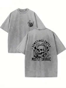 Men's 230G Double-Sided Water-Washed Batik Cotton Vintage Graphic Tee - MOSTLYSAVEGE Print, Thick, Breathable Short-Sleeve Summer Casual T-Shirt, Ideal Father’s Day & 4th Of July Gift For Men