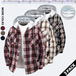 3 pack Men's Plaid Essentials Hoodie coat Streetwear Man Casual Tops Long Sleeve Menswear Soft Fabric fall outfits，outfits men，Halloween Gifts SpringStatements