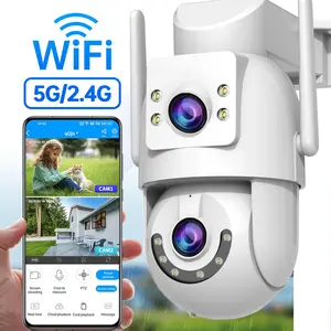 【JOOAN 5G/2.4G WiFi 2K 4MP Dual-Lens Wireless Outdoor Security Camera】360° PTZ Dual Screen, Color Night Vision, Outdoor/Indoor, Motion Detection Alarm, IP66 Waterproof, Auto-Tracking, Two-Way Audio, SD/Cloud Storage (Optional), Alexa Compatible