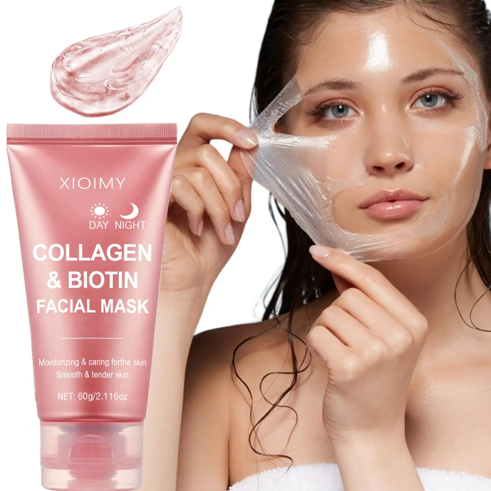 60g Collagen Biotin Day & Night Mask, Rich Collagen Essence, Moisturizing Smooth Skin, Daily Hydrating Facial Care, Face Mask for All-Day Moisture Hydrate, Rejuvenating Face Mask, Rich Hydration Mask, Beauty Face Mask