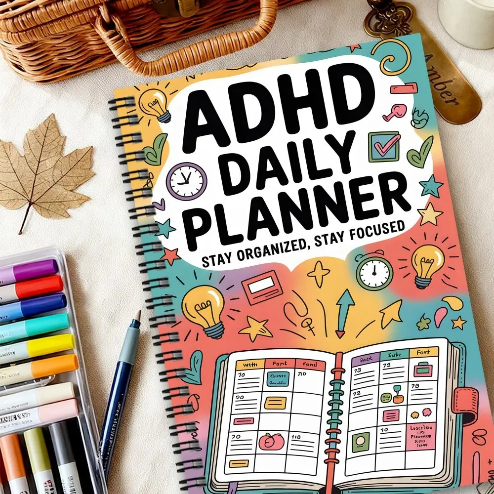 Adult Adhd Productivity Planner Set, Daily Weekly Monthly Organizer, Tomato Timer, Task List, Focus Tracker, Color-Coded Bullet Journal Style