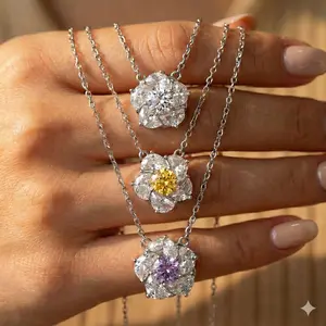 KissYan Women's Rotatable Camellia Pendant Necklace Set, Cubic Zirconia Romantic Jewelry, Adjustable Spinning Anxiety-Relief Accessory DealsForYouDays