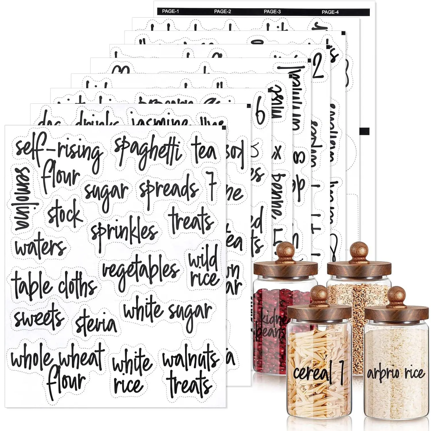 168 PCS Pantry Labels for Food Storage Containers, Clear Preprinted Water Oil Resistant Stickers for Kitchen Organization Jars Bins