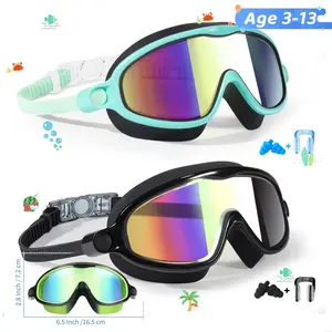 Swim Goggles Set (2 Pairs), Anti-Fog UV Protection, Wide Vision, Ages 3-14, Boys and Girls, Safe Swimming Goggles, Water Goggles, Swim Glasses, Nose Clip Included, Kid Swim Goggles, Kid Goggles for Swimming, Swim Kit