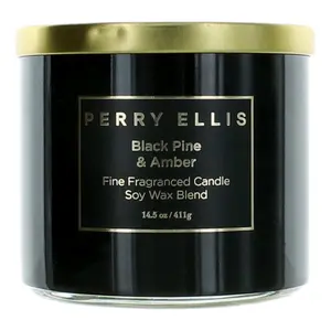Perry Ellis 14.5oz Soy Wax Blend 3-Wick Scented Candle, Black Pine & Amber Aroma, Home Decor Candle, Three-Wick