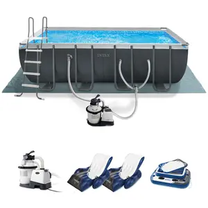 Intex 18ft x 9ft x 52in Ultra XTR Rectangular Pool, Floats (2 Pack), and Cooler