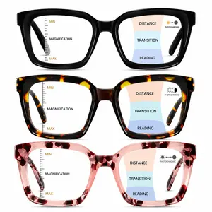 Oversized Square Progressive Reading Glasses Blue Light Blocking Readers with Spring Hinge Lightweight Anti-Glare Computer Eyeglasses for Women & Men 3-Pack Set