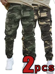 "2-Pack Men's Camo Workwear Sweatpants | Loose Straight-Cut Shorts with Belt + Drawstring | Durable & Versatile for Travel, Hiking & Daily Wear"