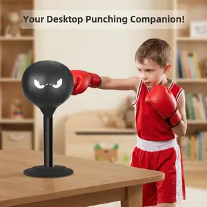 Suction cup desktop punching bag — mini heavy-duty boxing trainer. Strong suction cup, stress reliever for office/desk/counter. Super strong spring, soft microfiber PU leather, steel core. Great gift for home, parties, office.