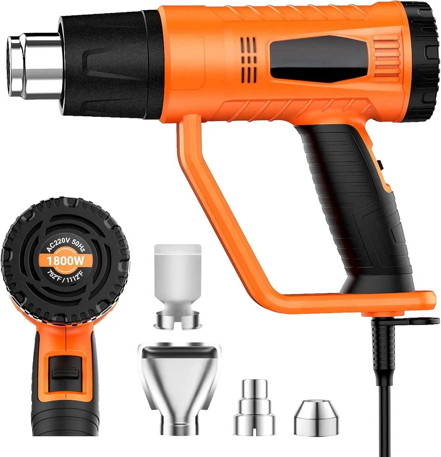 Heat  1800W Heavy Duty Fast Heat Hot Air  Kit with 752&1112400-600 Dual-Temperature Settings and 4 Nozzles with Overheat Protection for Crafts, Shrinking PVC, Stripping