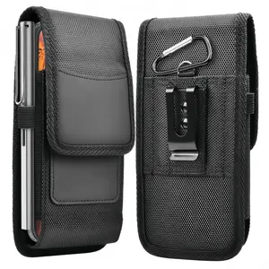【Father's Day Gift】Vertical Nylon Phone Holster, Dual Layer Cell Phone Belt Clip Pouch with Carabiner, Universal Waist Phone Case for 5.5"-6.9" Phones, Card Holder