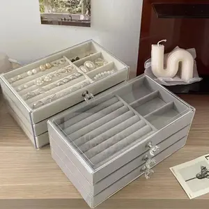 Jewelry Storage Box, 1 Count Multi-grid Jewelry Organizer, Transparent Frame Jewelry Display Box, Home Organizer for Earrings Necklace Bracelet, Dustproof Storage Box, Jewelry Holder Organizer, Dustproof organizer boxes