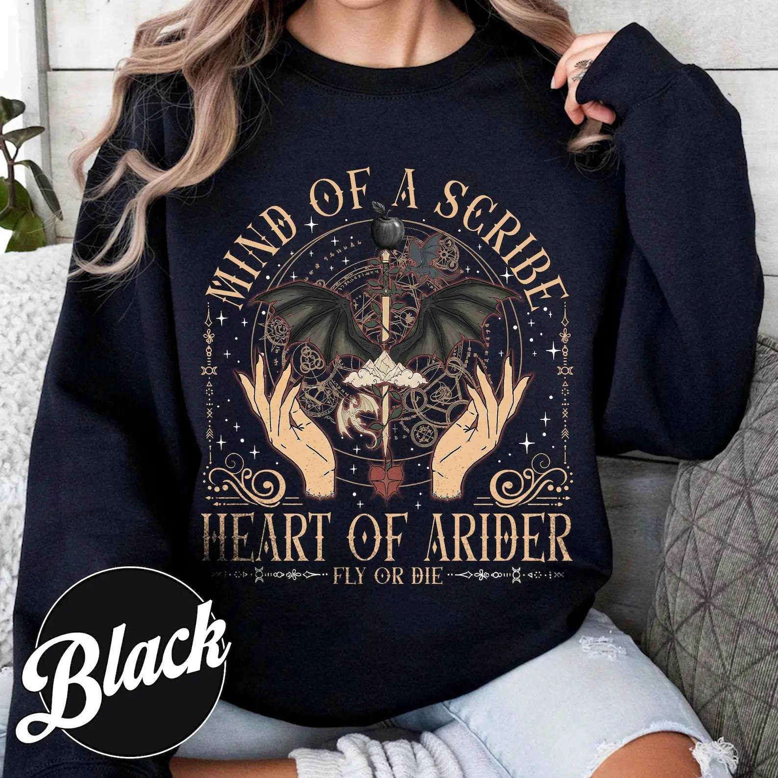 Mind Of A Scribe Heart Of Arider T-Shirt - Sweatshirt - Hoodie, Fly Or Die Fourth Wing Hoodie, Xaden Riorson Shirt, Fantasy Tee, Fourth Wing Tee