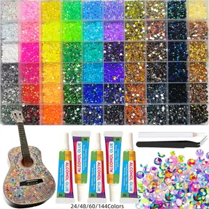 24/48/60/144-Color Resin Rhinestones for Crafting with Tweezers, Assorted 3mm Non-Hotfix Flatback Gems, Sparkling Crystals for Clothing, Tumblers, Mugs, Shoes, Fabric Decor, Art Creation Supplies.