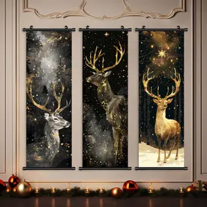 3-Piece Christmas Wall Art Set, Buck Deer Design, Modern Artistic Home Decor Posters, Waterproof HD Prints, Gift Box Included