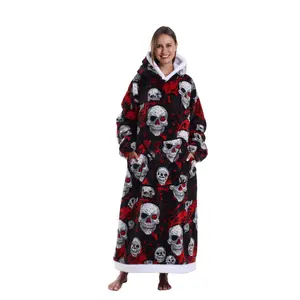 Oversized Wearable Hooded  - 1-Piece Plus Size  Cozy Soft Warm Body-Warming Plush Pullover Loungewear with Pocket, Women's Pajamas Nightwear Essential,  Cozy  Christmas Tree Pattern Throw Gingerbread Flannel Outdoor
