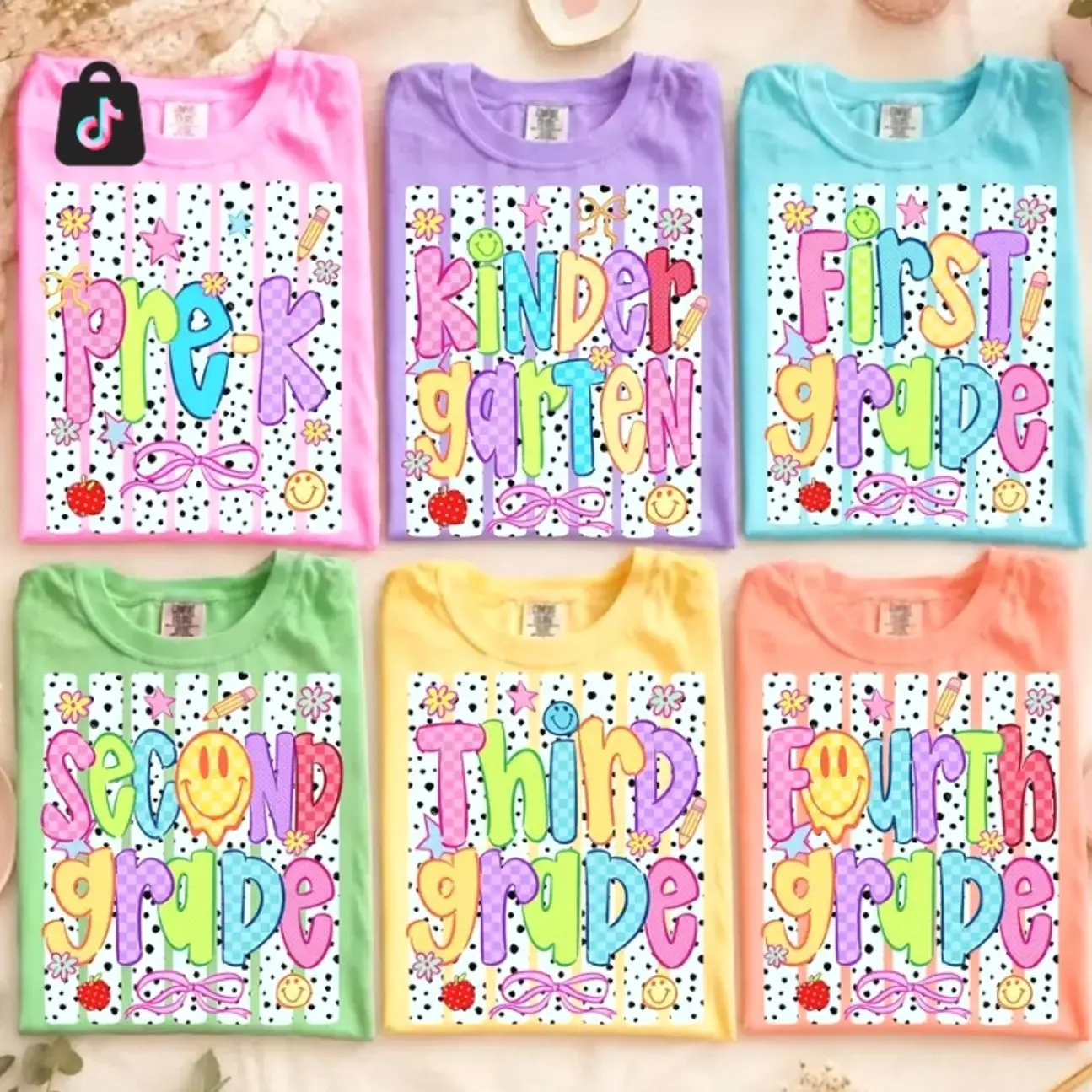 [SALE OFF 50%] Neon Striped Back To School Smiley Face Shirt, Comfort Colors Checkered Teacher Tee, Pre-K To Fourth Grade Apparel, Colorful School Grade Tshirt, Teacher Coquette Wear 01R