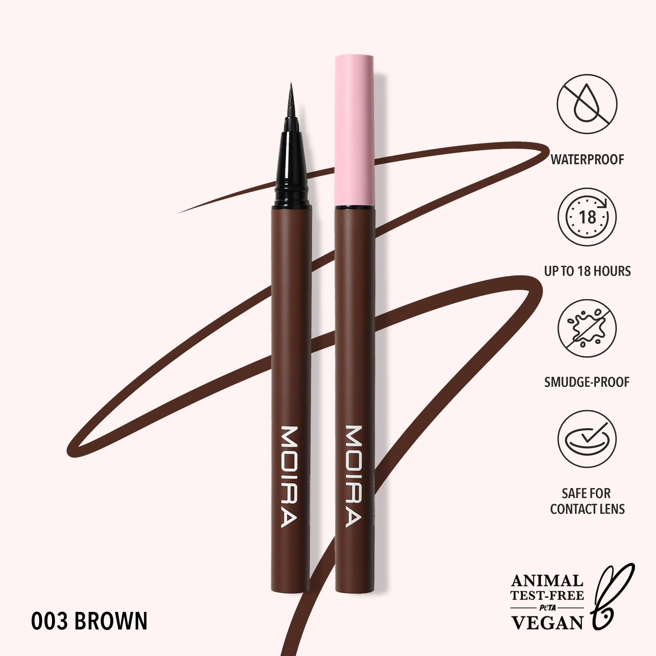 MOIRA | Precision Liquid Liner (003, Brown) | Precision Felt-Tip Eyeliner with Waterproof Long-Wear Formula