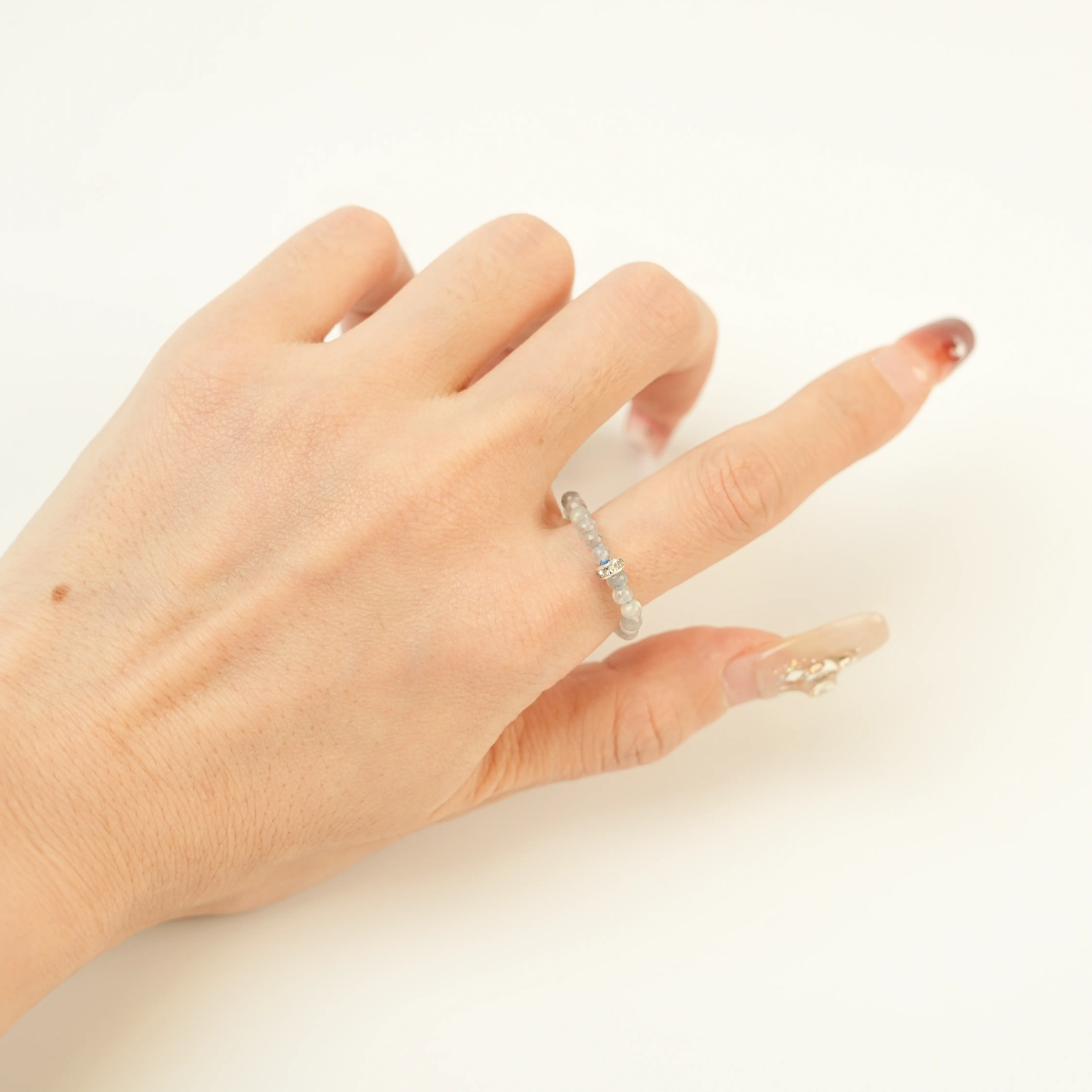 LUMAWU Moonstone Ring, Subtle 3mm Beaded Gemstone, Elegant Unisex Jewelry for Casual and Formal Wear, Versatile, Beads, Soft Look, Elegant Rings