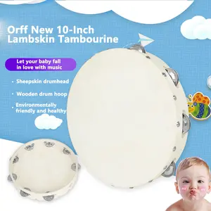 Orff 10 Inch Sheepskin Hand Drum Wooden Bell, Musical Instrument for Kids & Adults, Perfect for Music Education & Performance