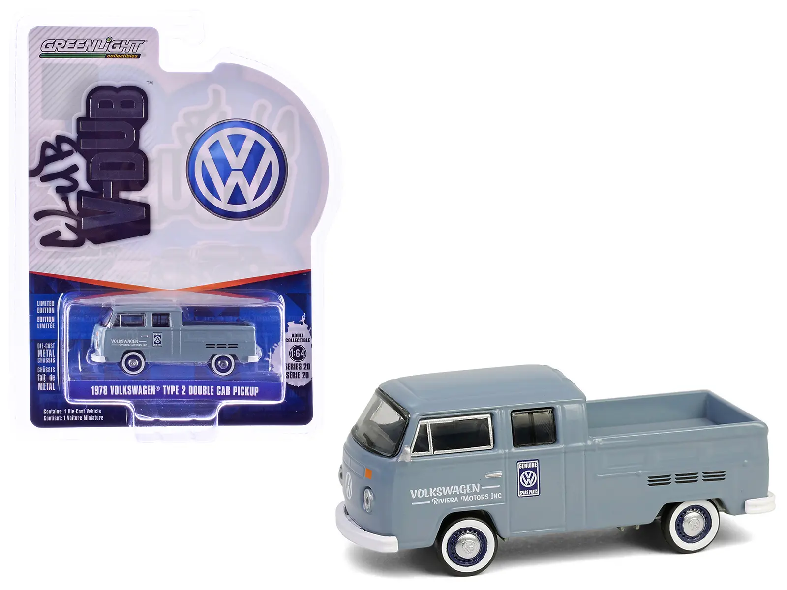 1978 Volkswagen Type 2 Double Cab Pickup Truck "Volkswagen Service" Gray "Club Vee-Dub" Series 1/64 Diecast Model by Greenlight