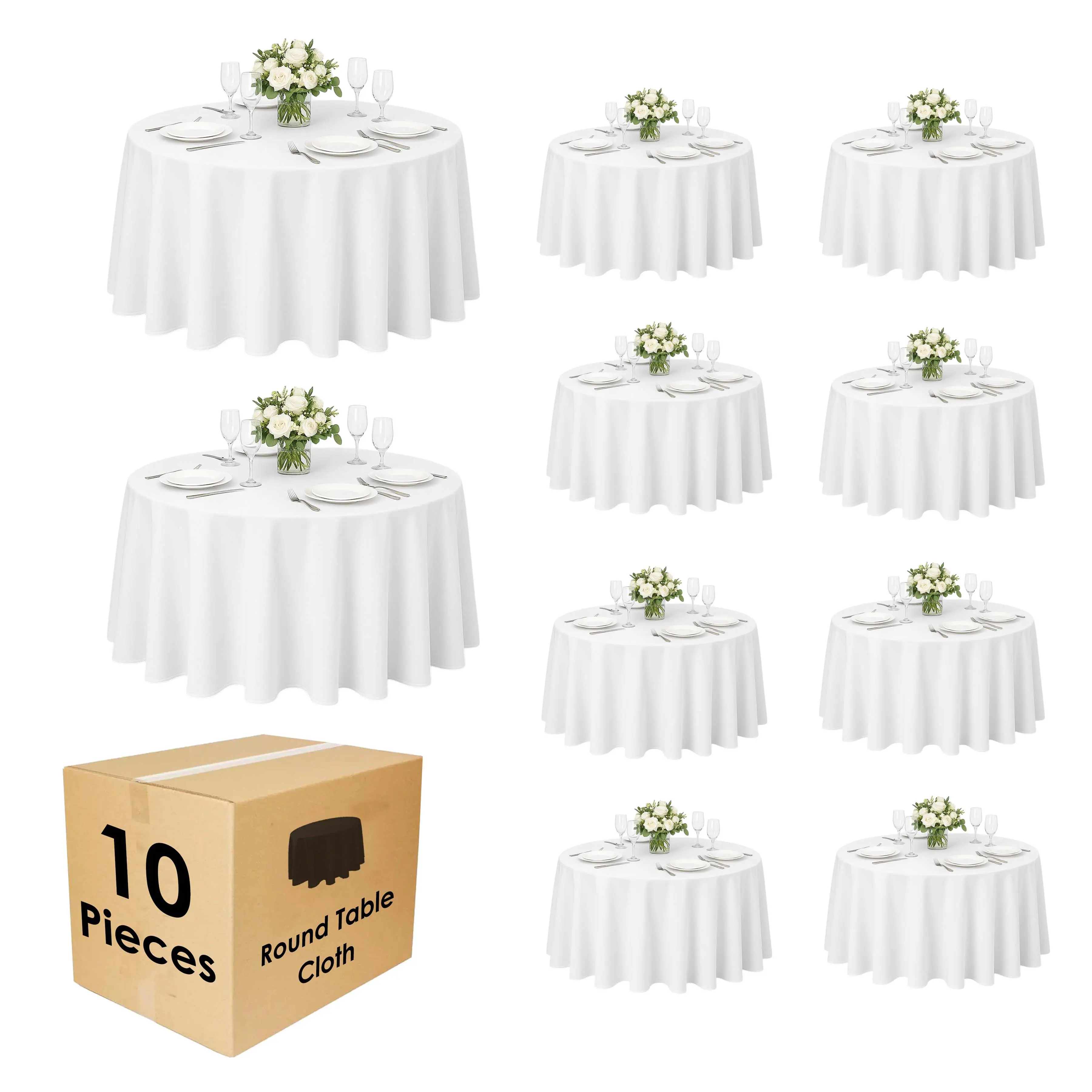 Craft And Party 10 Pack 90" Round Premium Tablecloth, Wrinkle Round Table Clothes, Washable Polyester Table Clothes Cover for Kitchen Dining, Wedding Birthday Party, Buffet Restaurant, Banquet