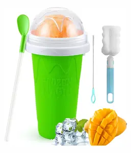 Slushy Maker Cup, Slushie Maker Cup Magic Quick Frozen Smoothies Cup Cooling Cup Double Layer Squeeze Cup, Homemade Milkshake Ice Cream Maker for Kids and Family (Green)